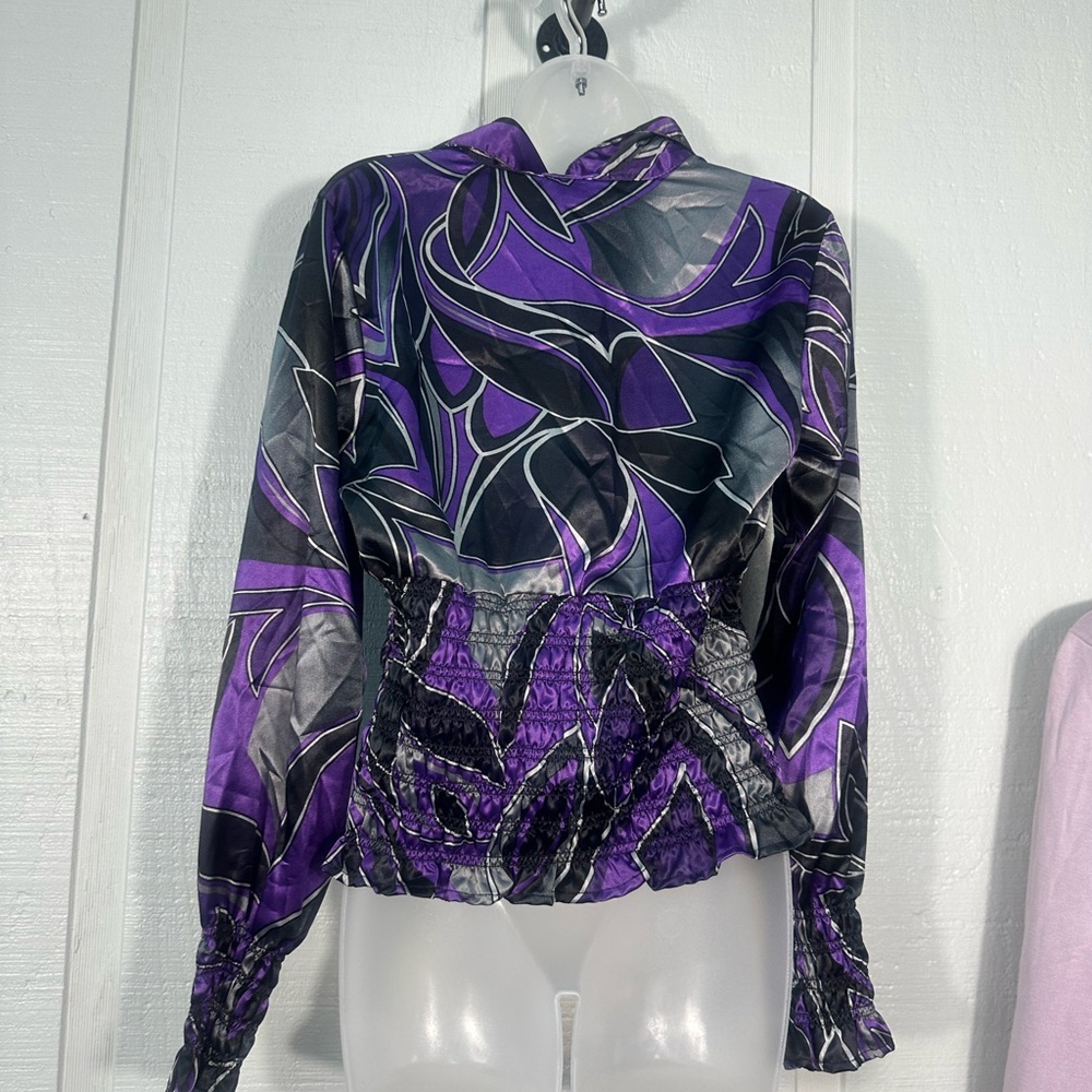 MKM Designs Vintage Women’s Purple Geometric Print Top Size Large EUC - Picture 4 of 6
